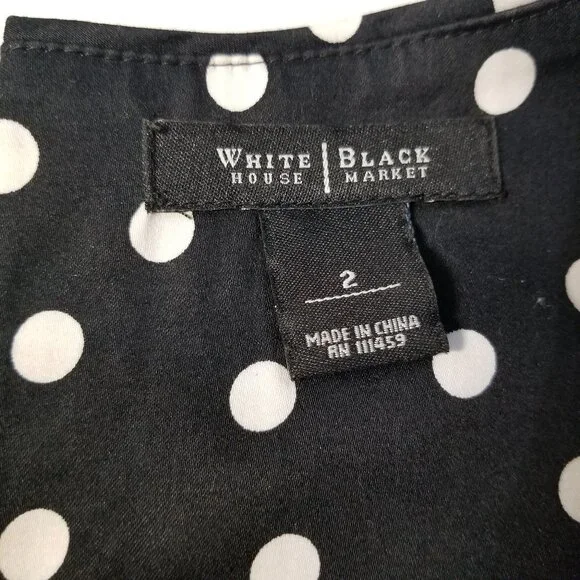 White House Black Market brand polka dot top in black with pink belt, size 2 - Picture 11 of 11